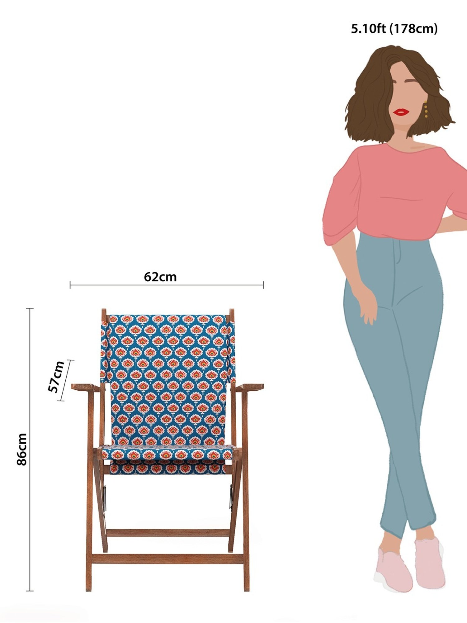 Chumbak Bistro Ikat Green Wood Folding Chair