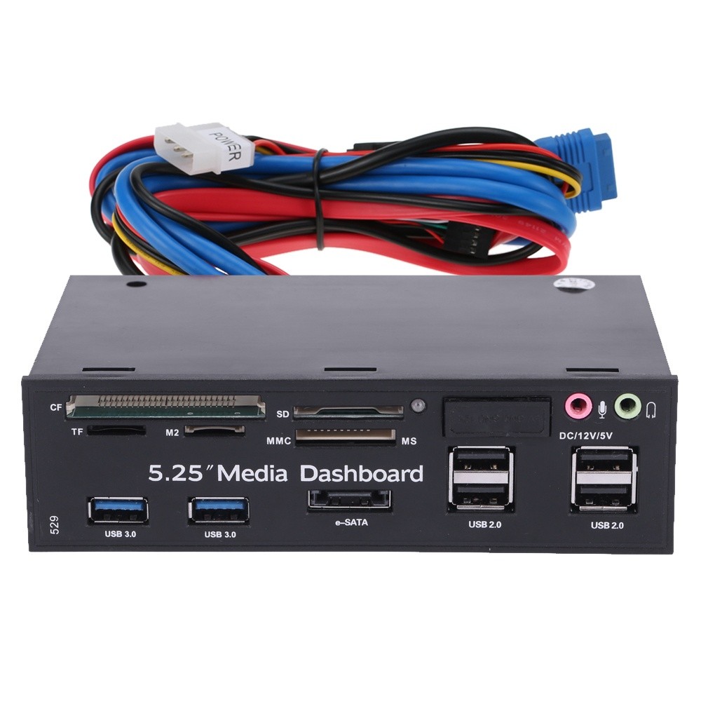 5.25 inch PC Computer Front panel All-in-1 Multifunction USB 2.0 card reader with 3 ports USB3.0,Type-C, eSATA ,Support MD,SD/MMC,XD,TF,M2,MS,64G CF card (STW-3125)