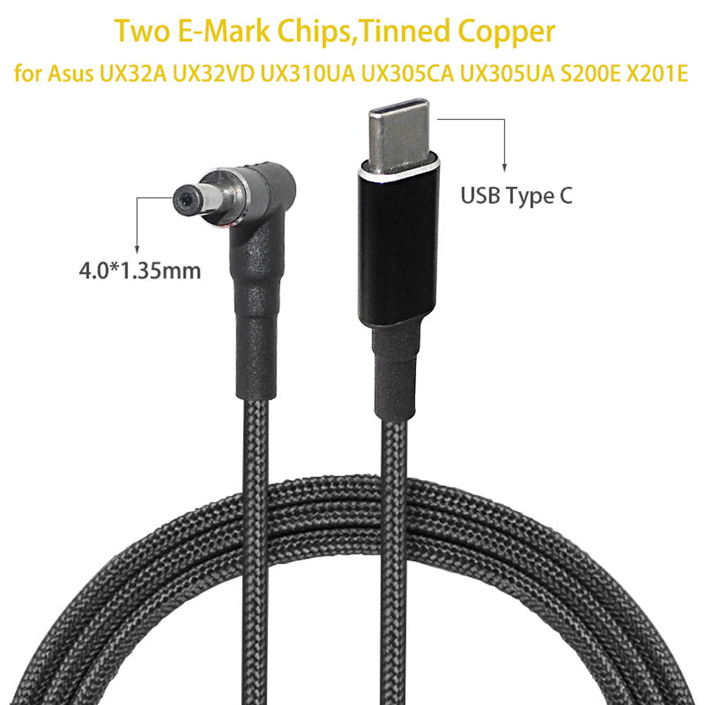 100W USB-C Type C to DC Tip 4.0*1.35mm PD Power Cable Cord For Asus Zenbook Vivobook Laptops