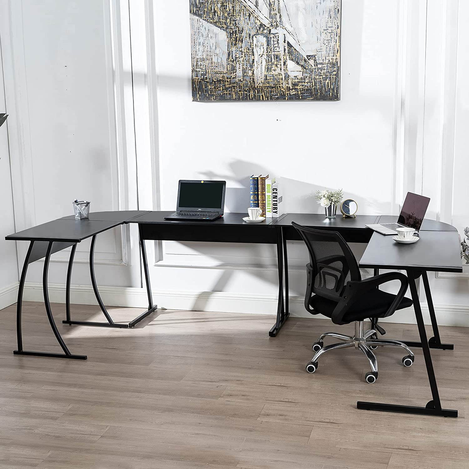 Ochine L Shaped Corner Computer Gaming Desk 58"L x 44"W Modern Workstation Table for Small Space Home Office, Black