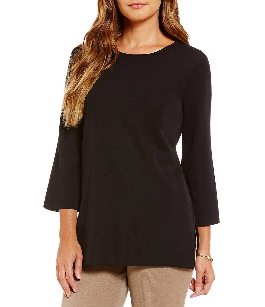 Misook Washable Crew Neck 3/4 Sleeve Knit Top