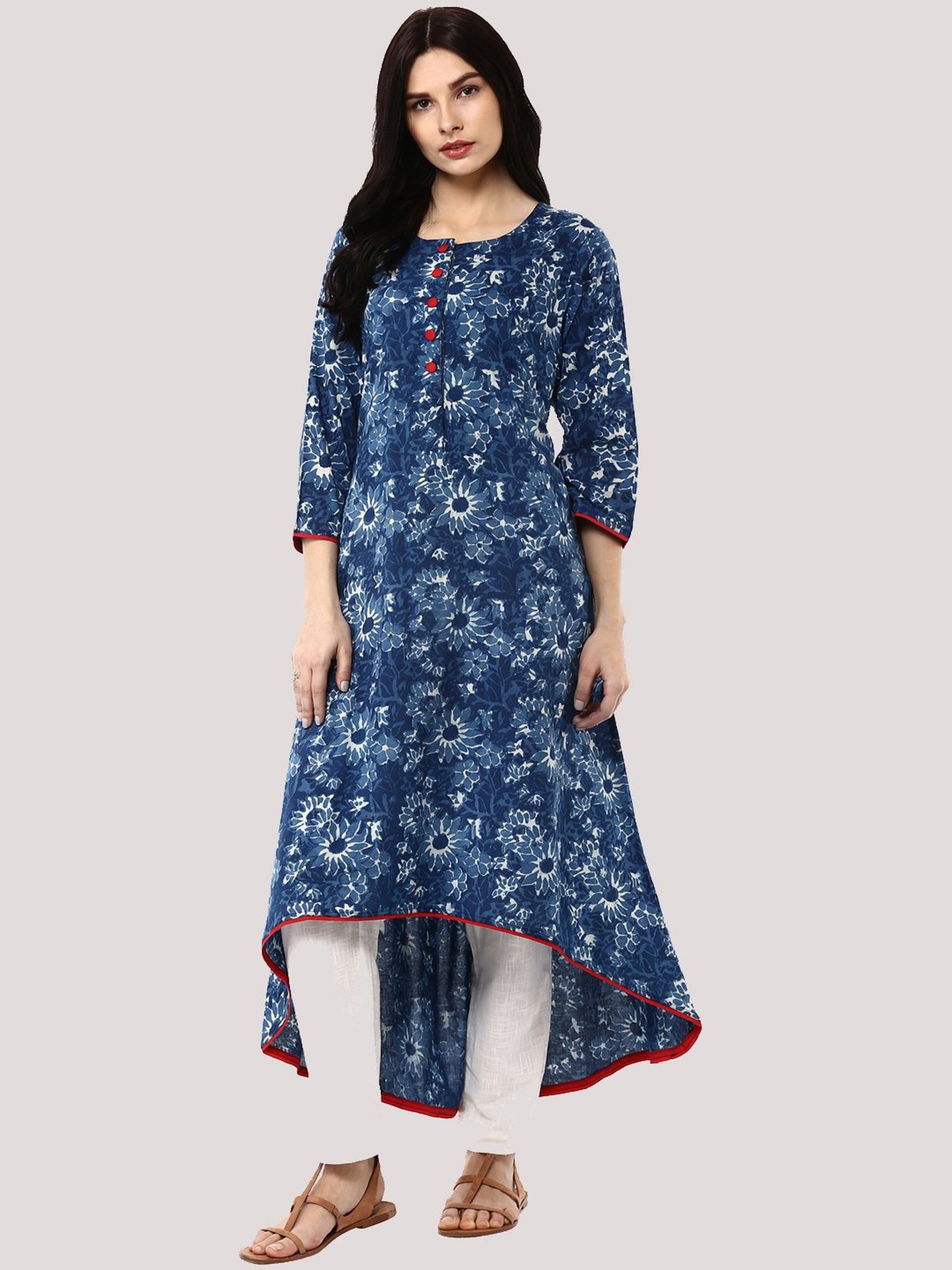 Geroo Jaipur Blue Indigo Hand Block Printed Pure Cotton Kurta
