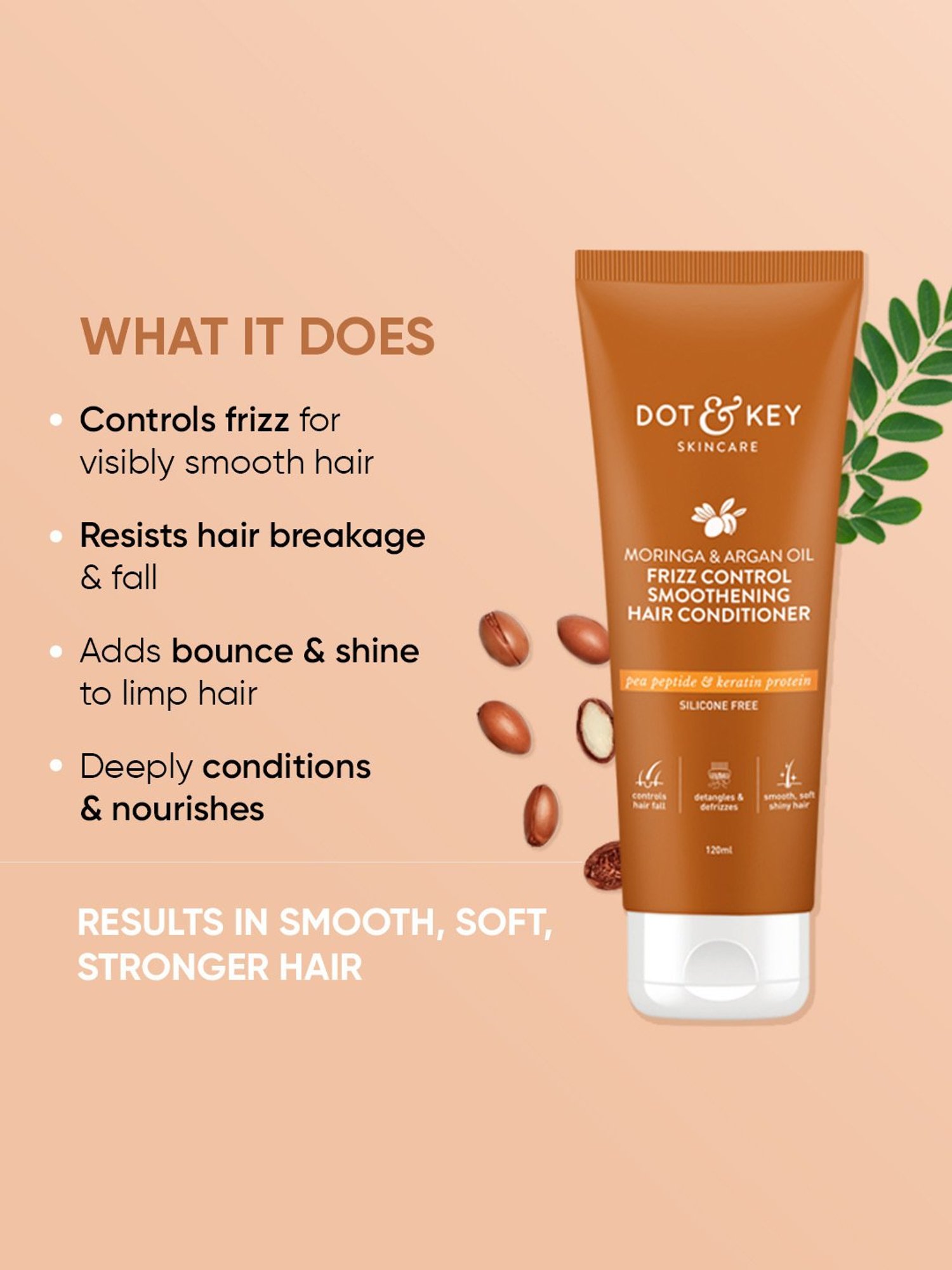 Dot & Key Moringa & Argan Oil Frizz Control, Smoothing Hair Conditioner - 120 ml