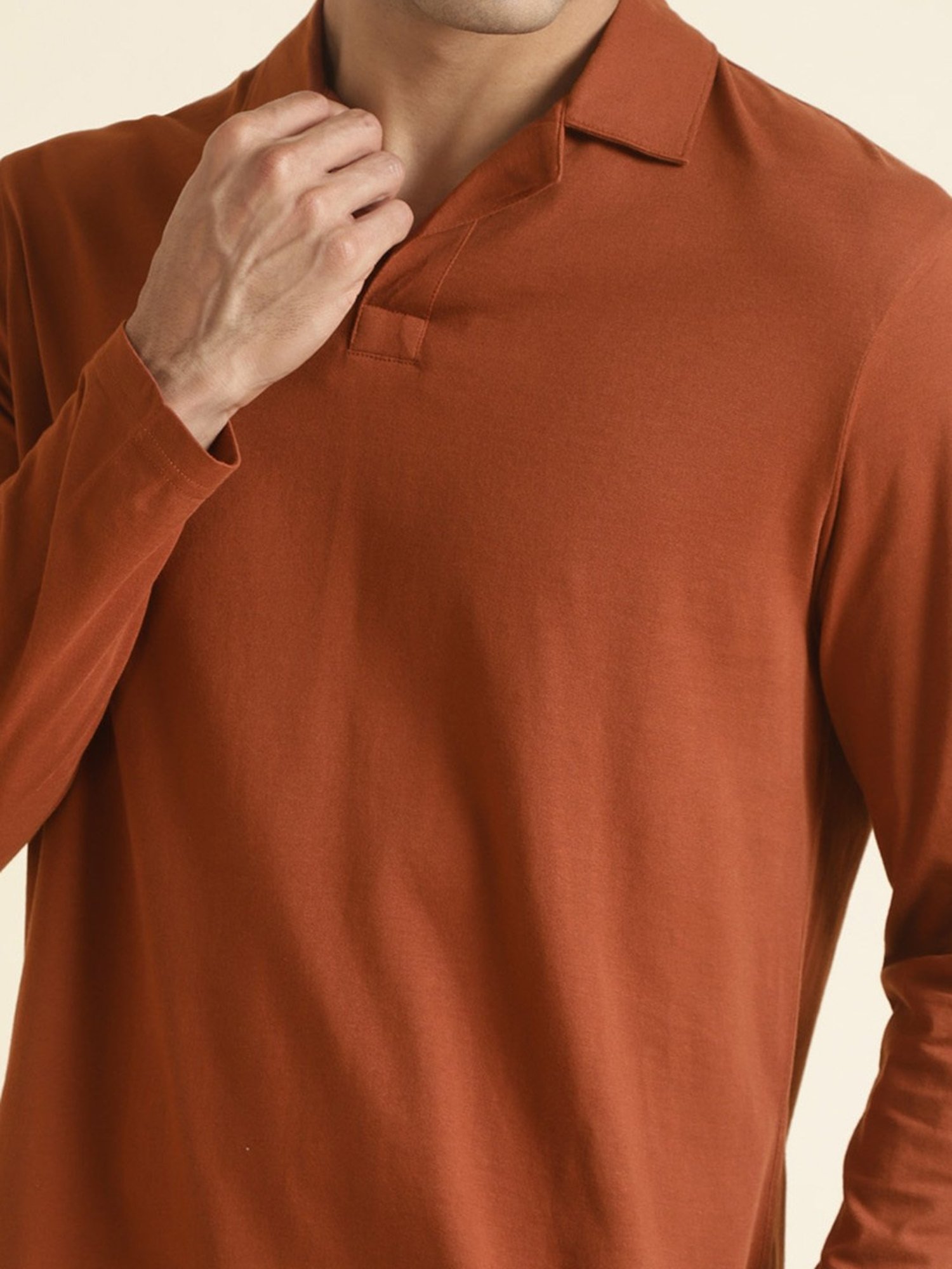 ANDAMEN Rust Regular Fit Cotton Polo T-Shirt