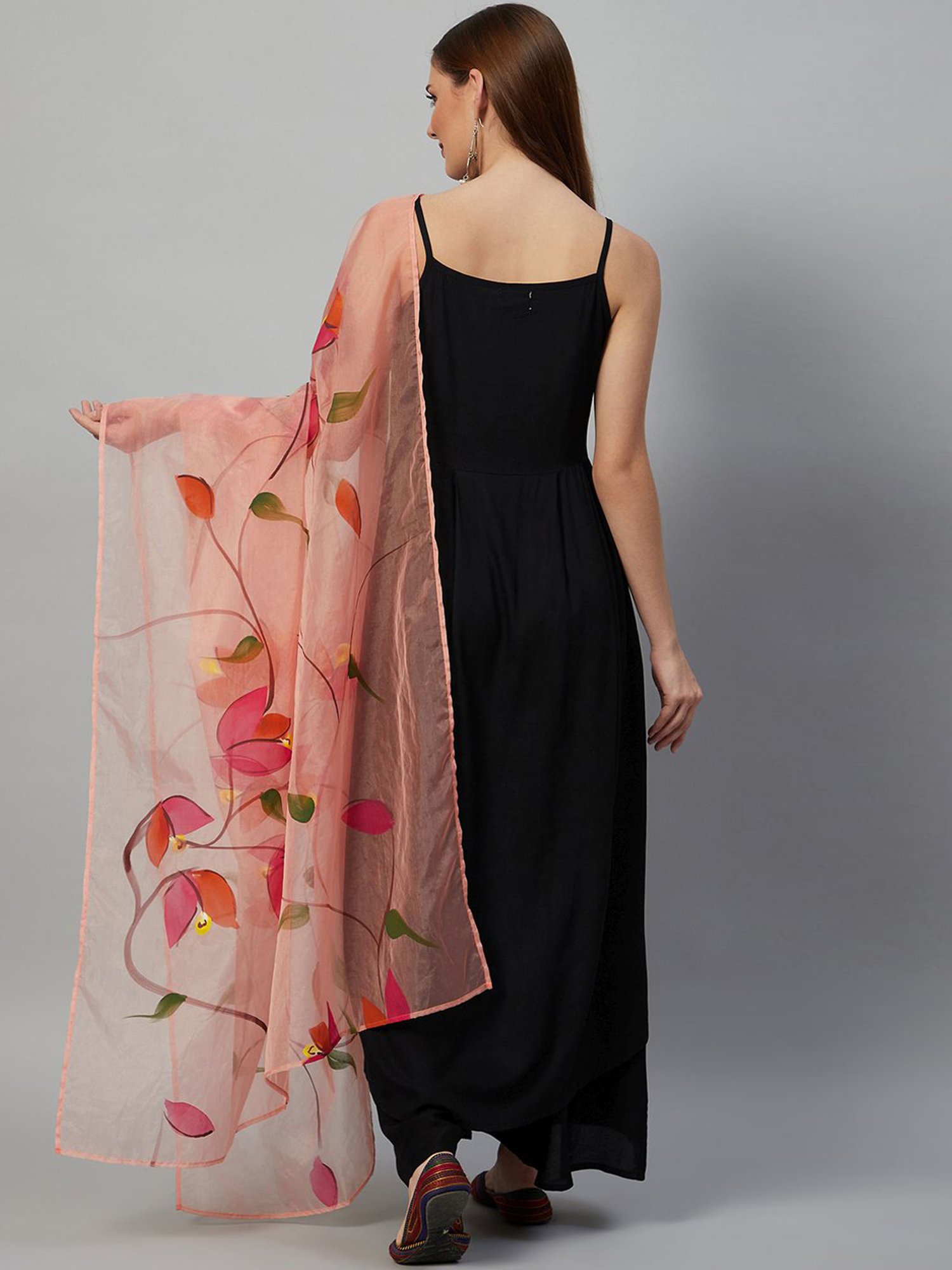 Inweave Peach Floral Print Dupatta