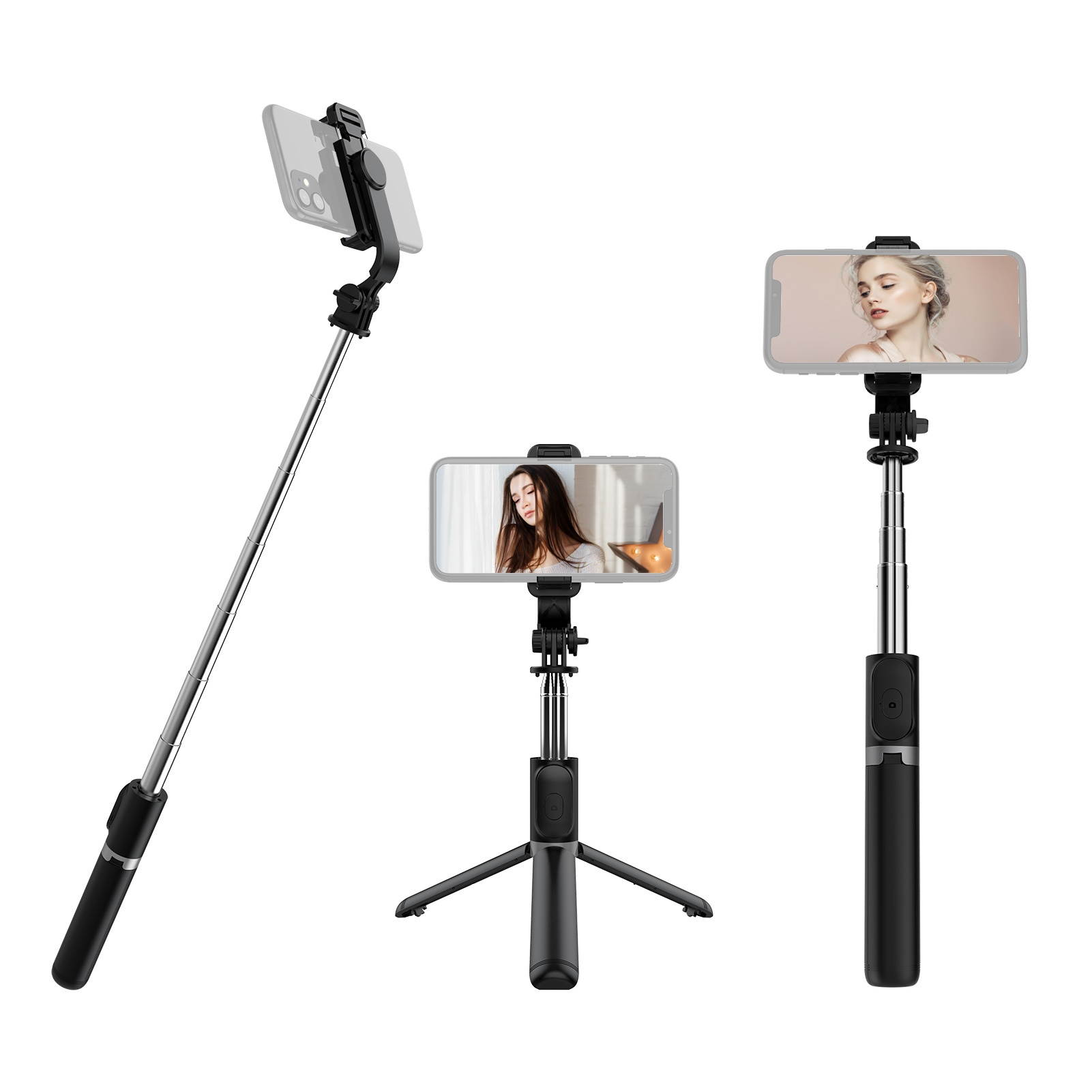 Multifunctional Wireless BT Selfie Stick Portable Extendable Tripod Stand with 103cm Max. Length Remote Control for Vlog Video Shooting Group Photo Selfies Live Stream