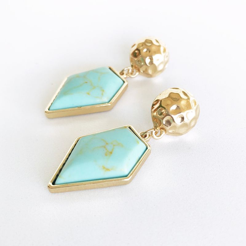 Sanctuary Project Diamond Shaped Semi Precious Turquoise Drop Earrings Gold
