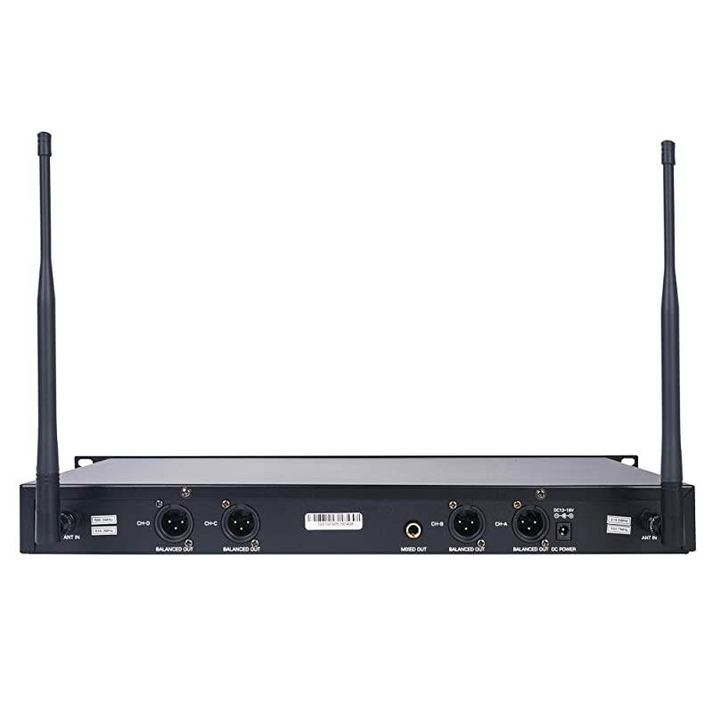 4 Channels Professional UHF Wireless Microphone System with Rack Mountable Metal Receiver and 4 Handheld Mics, for Church, School, Outdoor Wedding, Meeting, Party and Karaoke