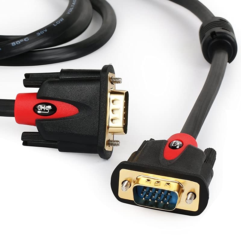 VGA Cable 6Feet VGA to VGA Monitor Cable HD15 SVGA for PC Laptop TV Porjector Black and Red Color