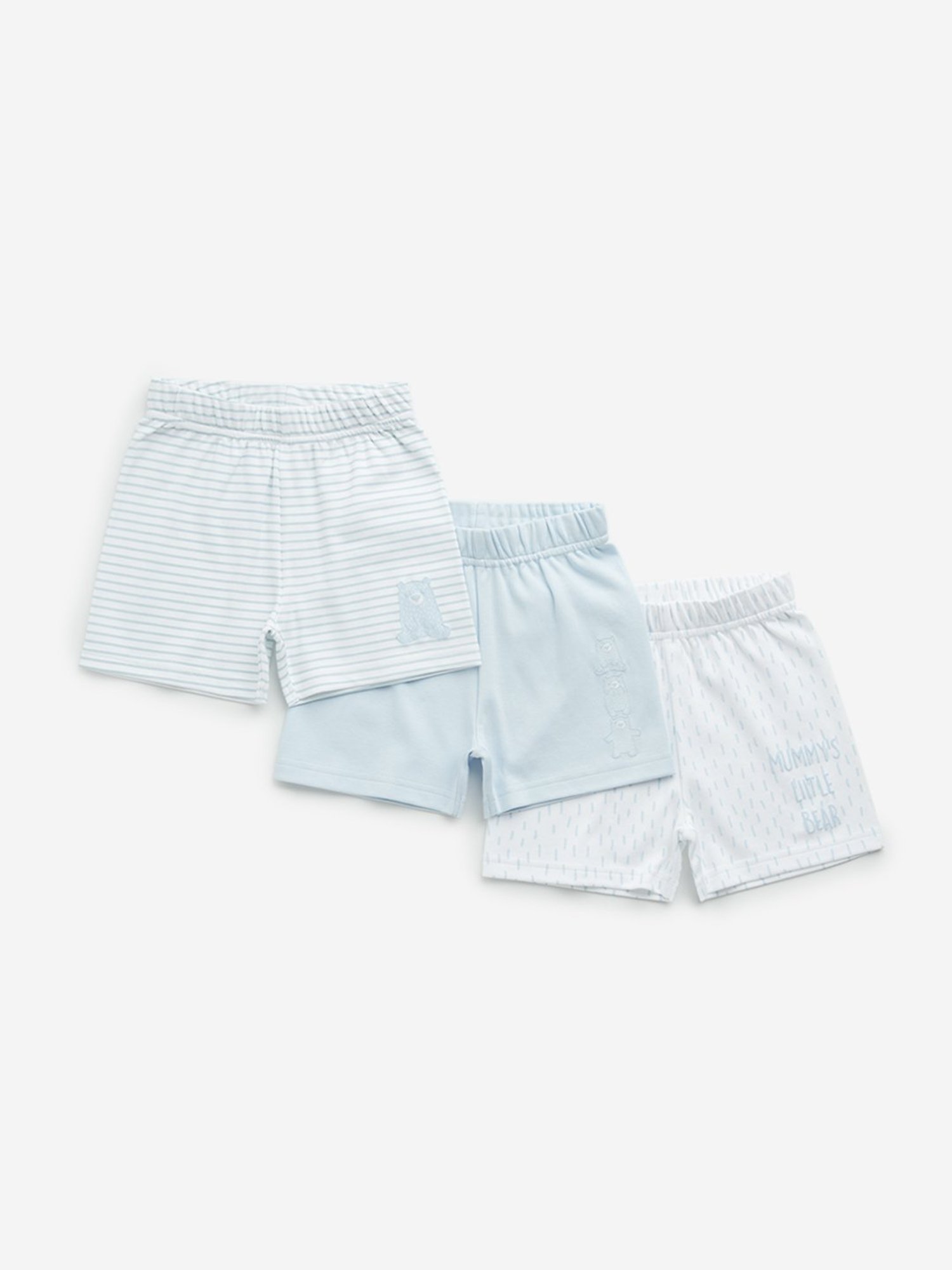 HOP Baby by Westside Blue Printed Mid-Rise Cotton Shorts - Pack of 3