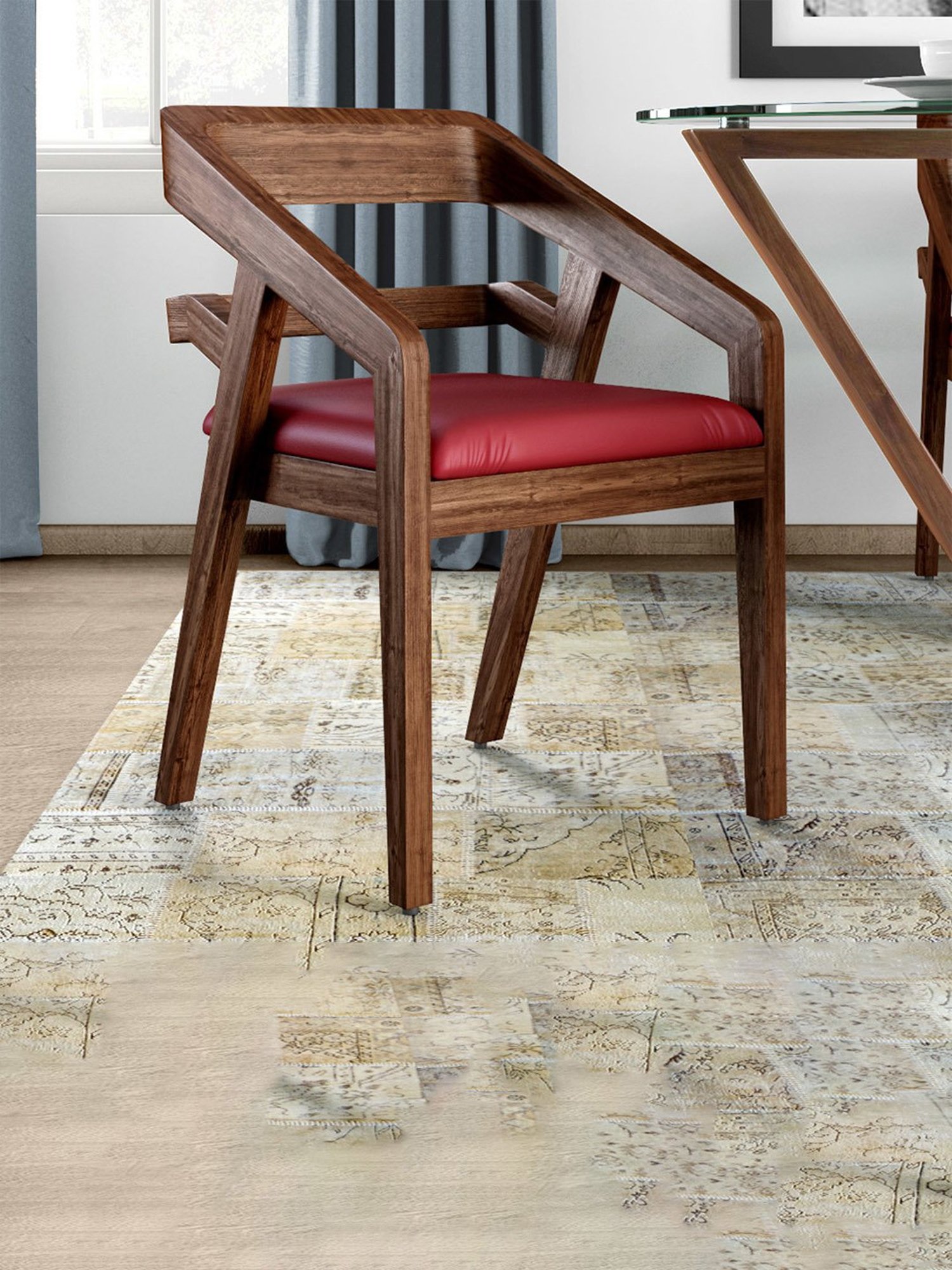 Durian Amelia Burgundy Red Solid Solid Wood & Premium Leatherette Dining Chair