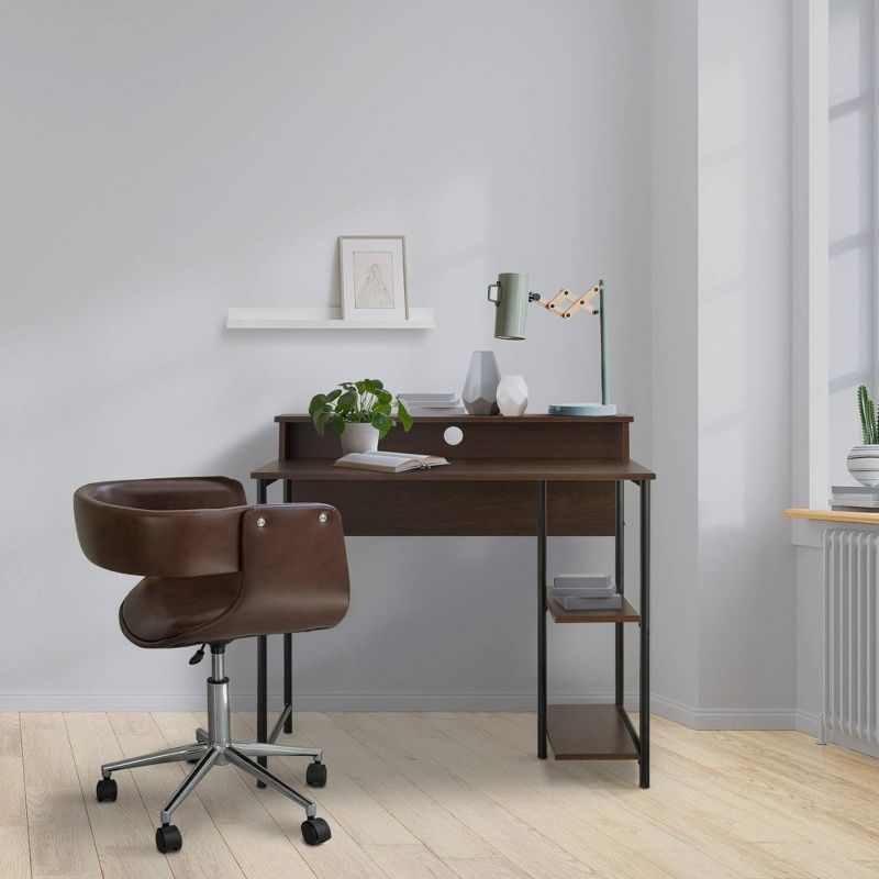 35" Wooden Home Office Computer Desk with Metal Base and Storage Natural/Black - Versanora