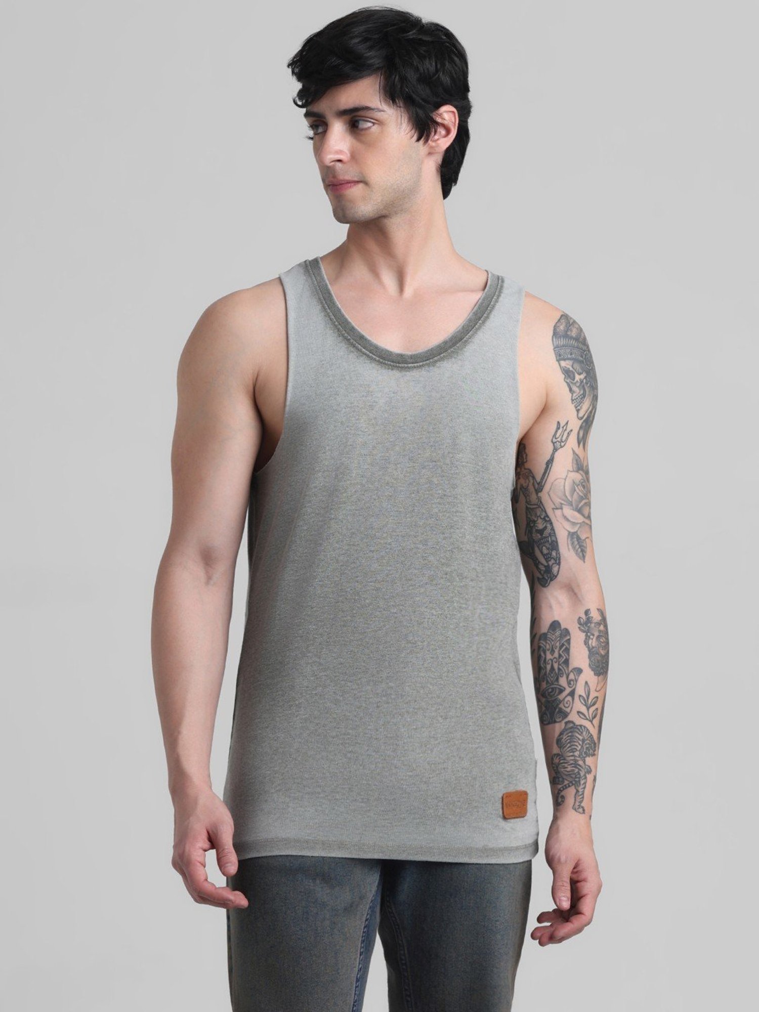 Jack & Jones Grey Cotton Regular Fit Vest