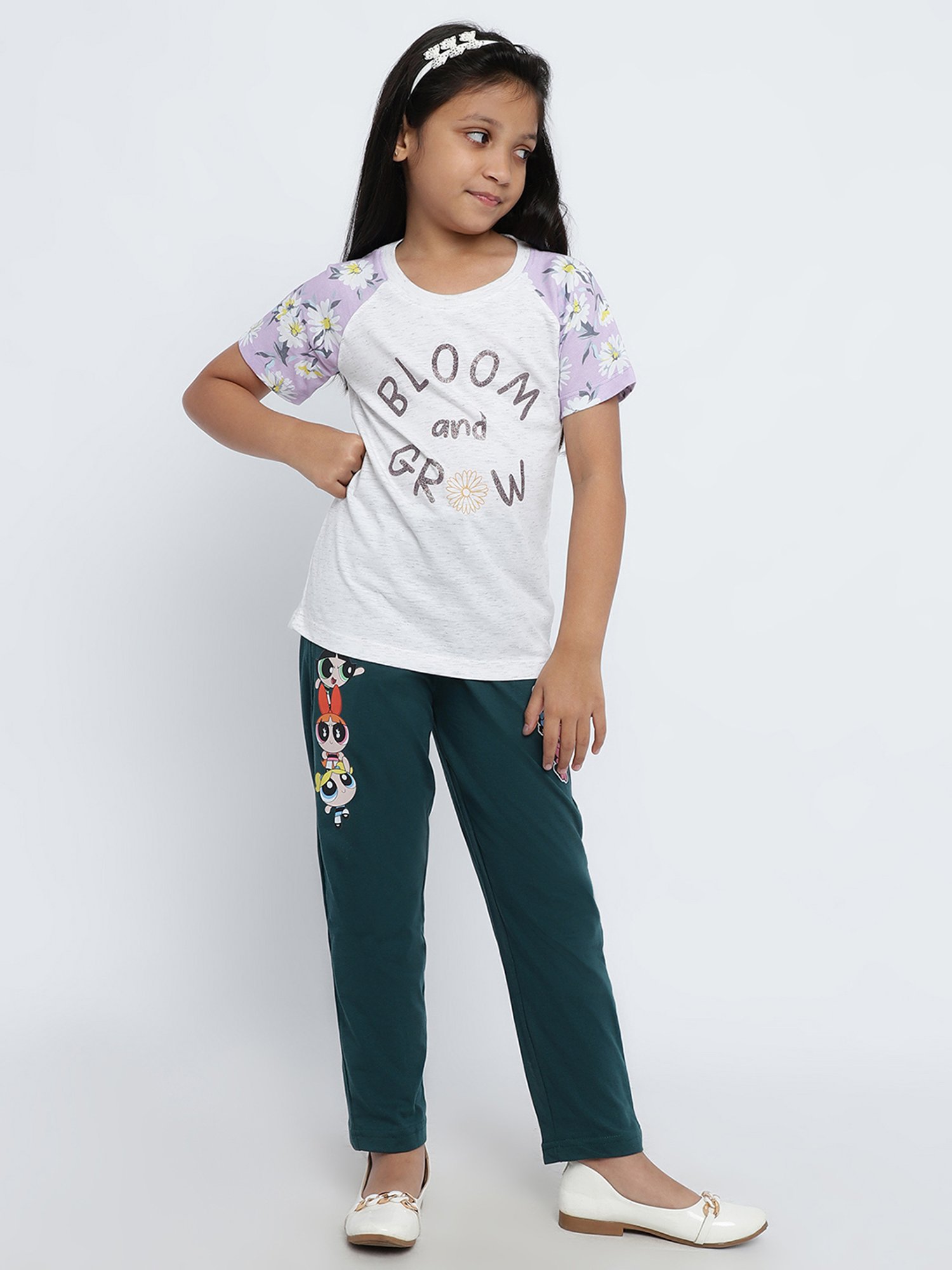 METTLE Girls Teal Powerpuff Girls Print Trackpants