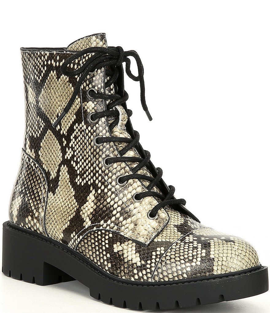 Chelsea & Violet War Snake Print Combat Block Heel Booties