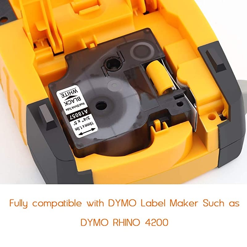 Compatible Label Tape Replacement for DYMO 18057 Rhino Industrial Heat Shrink Labels 34inch DYMO Wire and Cable Label for DYMO Rhino 4200 5200 Label Makers and more Black on White 5 Pack