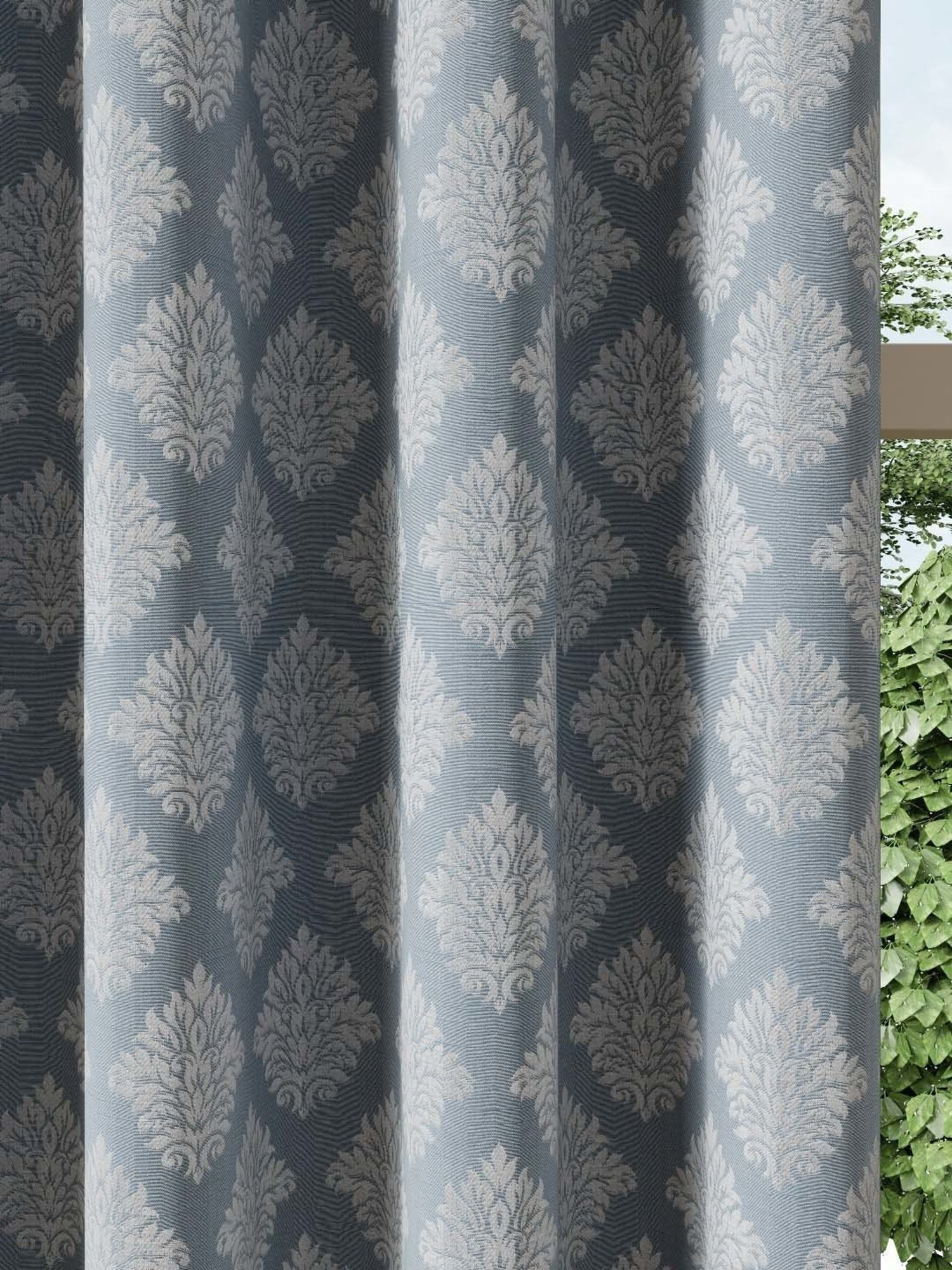 DDecor Blue Damask Polyester 7 ft Door Curtain