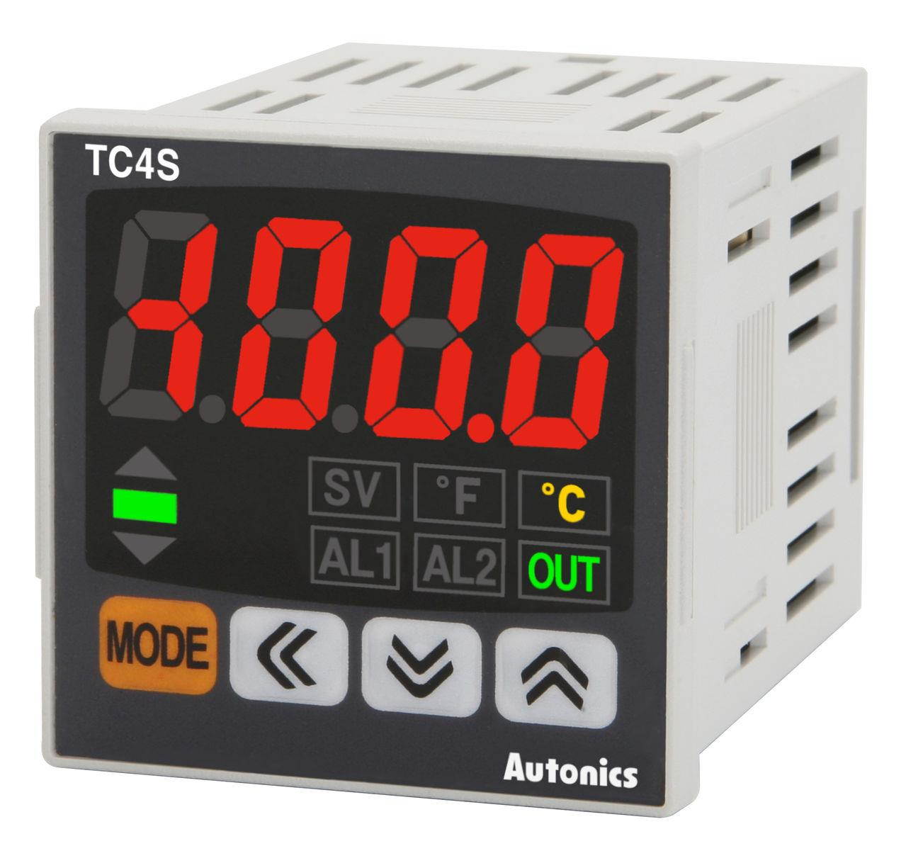 Autonics TC4S-N4N Temp Indicator, DIN W48 X H48mm, Single display 4 Digit, PID Control, without control output, No Alarm Output, 100-240 VAC
