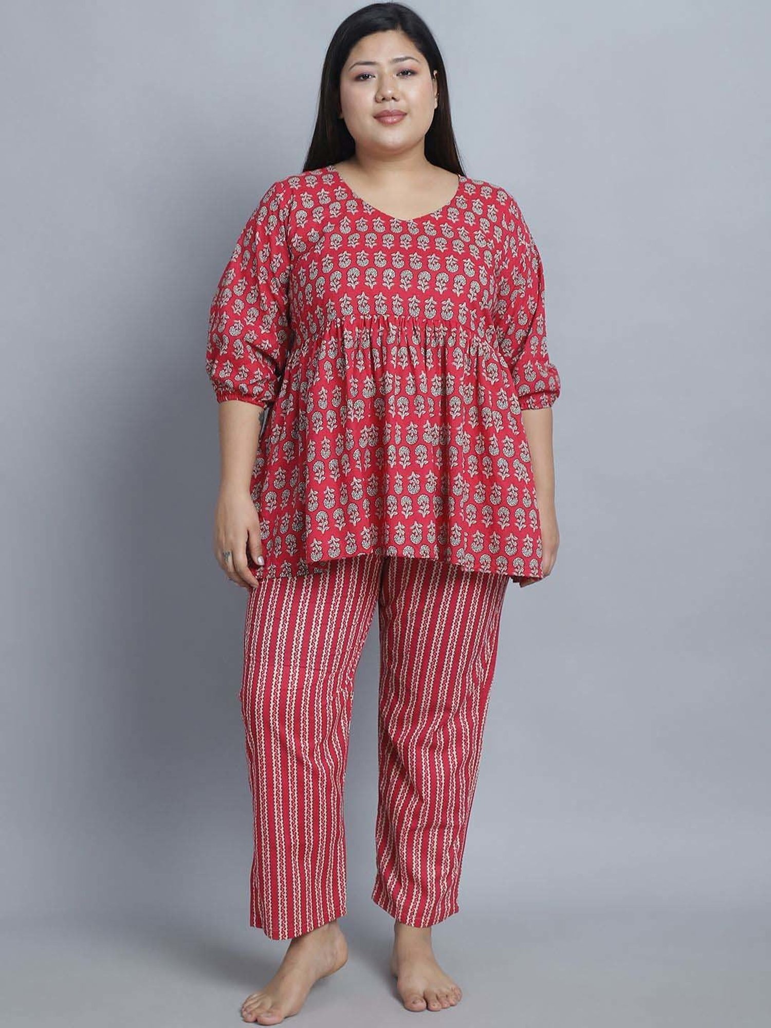 TAG 7 Pink Cotton Printed Top Pyjamas Set