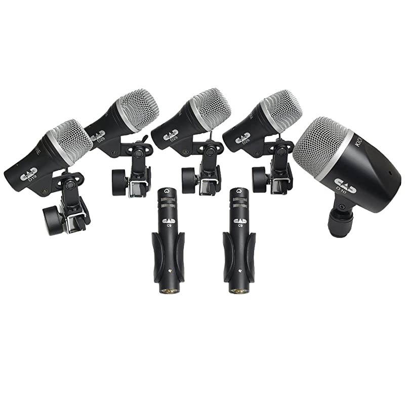 Stage7 Premium 7-Piece Drum Instrument Mic Pack with Vinyl Carrying Case + 7 On Stage Microphones Cables, 20 Feet