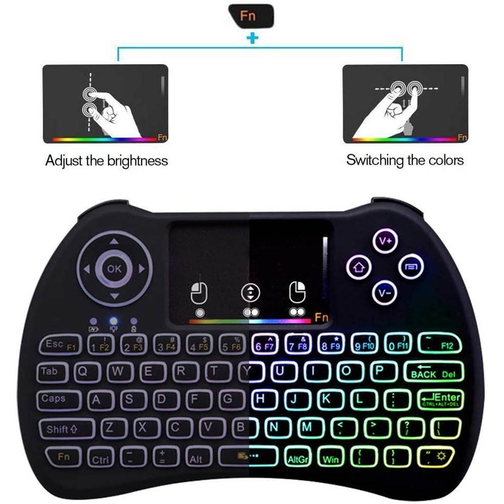 H9 Wireless Mini Keyboard with Touchpad Mouse, RGB Colorful Backlit RGB, 2.4G Remote with Mouse Touchpad Combos, Rechargeable Handheld Remote for PC, Pad, Xbox, Android TV Boxes, KODI, iptv, and More