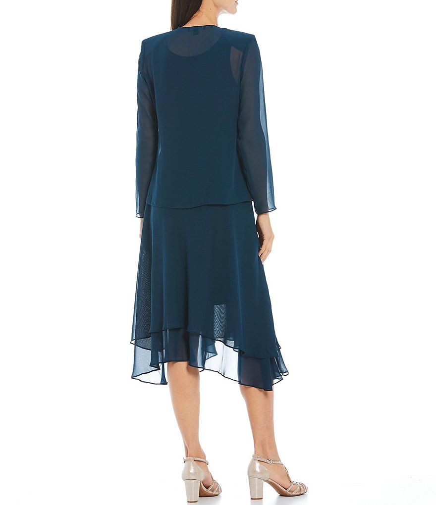 Ignite Evenings Sequined Shoulder Midi Length Jacket Dress