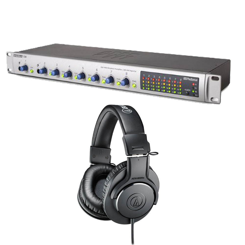 PreSonus DigiMax D8 Eight-Channel Preamp with 48 kHz ADAT Output. With Audio Technica ATH-M40X.