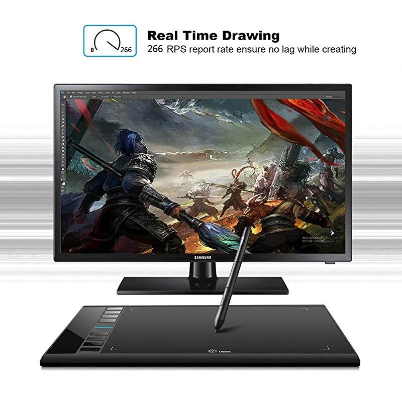 M708 V2 Graphics Drawing Tablet 10 x 6 Inch Large Drawing Tablet 8192 Levels Pressure BatteryFree Pen Stylus 8 Hotkeys Compatible with Windows 1087 Mac Os Artist Designer Amateur