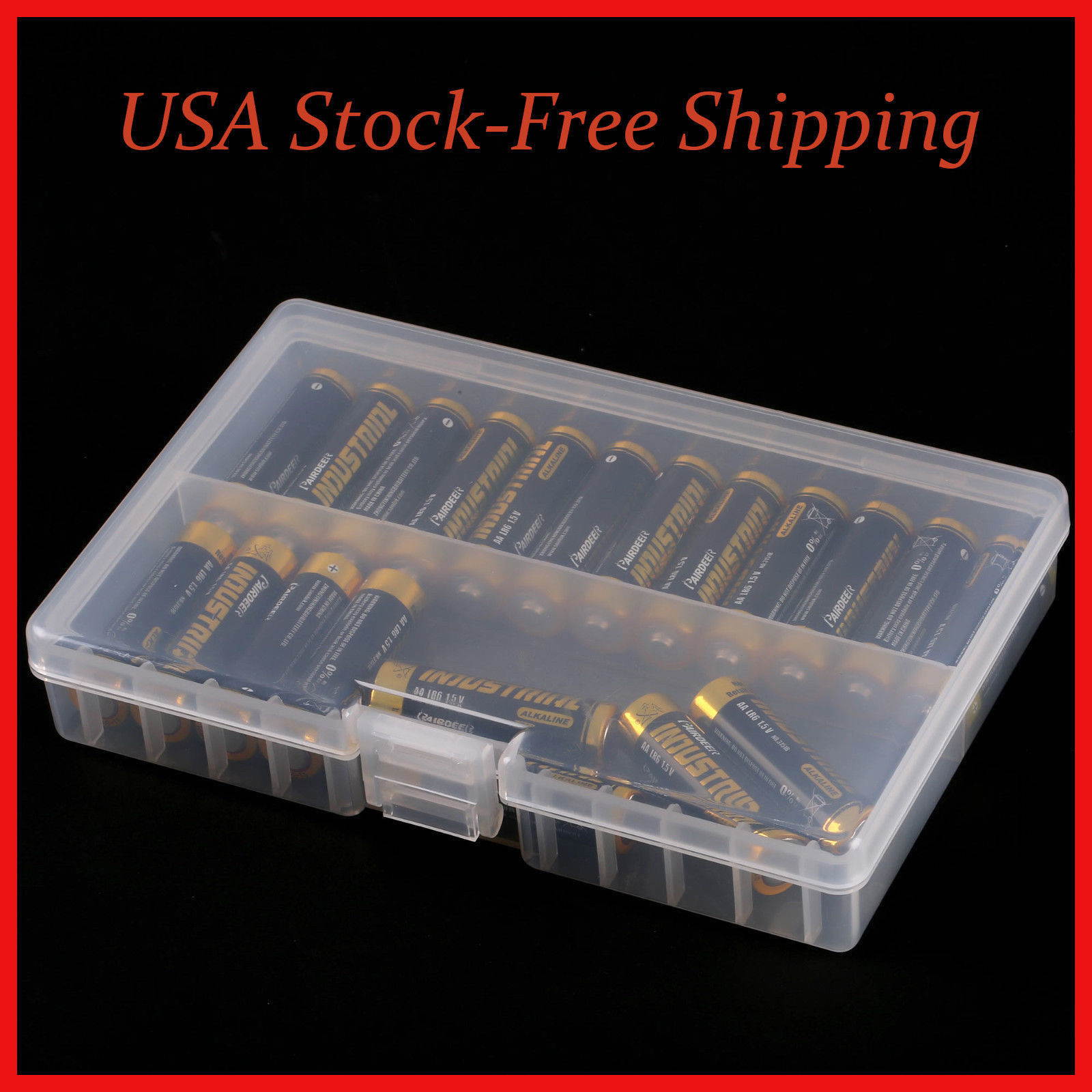Clear AA/AAA Plastic Battery Storage Case Organizer Holder Holds 48 AA batteries