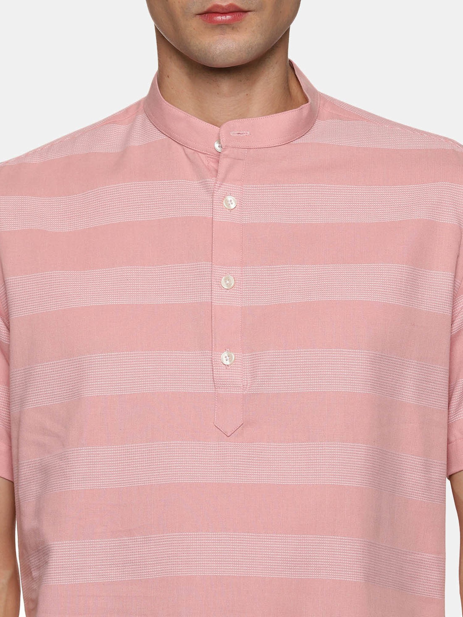 Don Vino Peach Regular Fit Striped Shirt