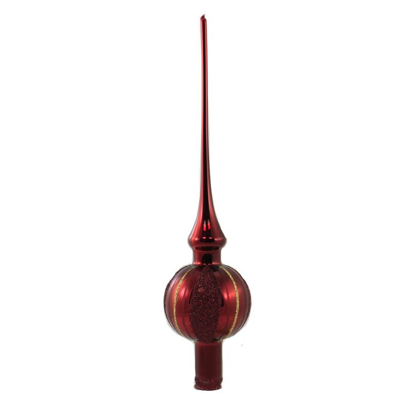 Inge Glas 11.5" Happy Dots Red Matte Finial Tree Topper Christmas  -  Tree Toppers