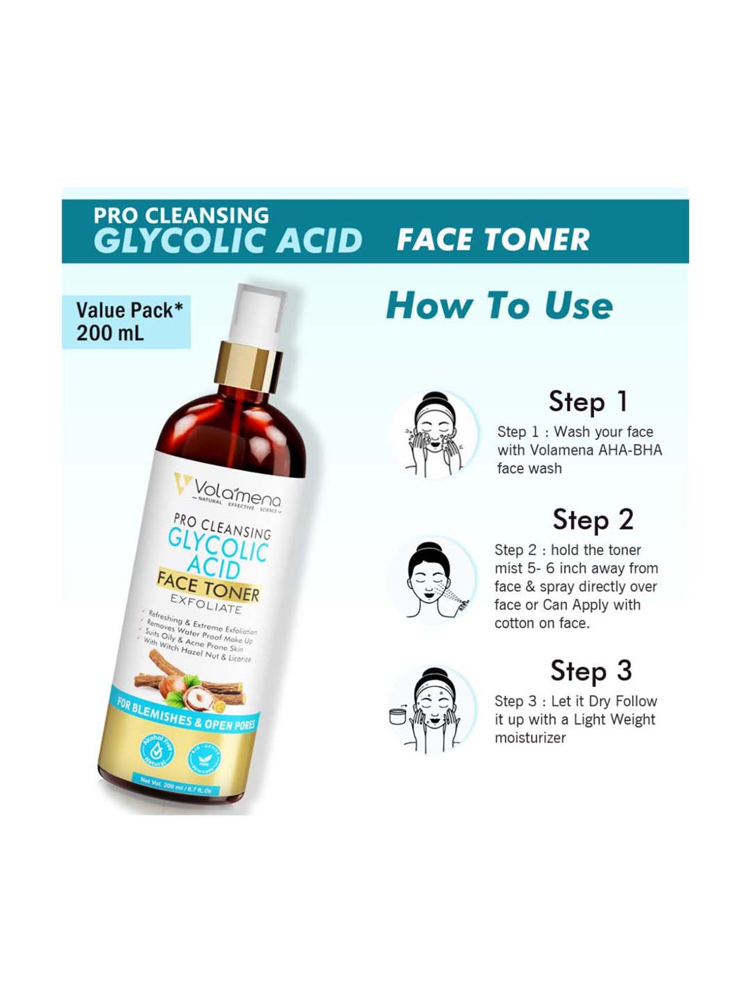 Volamena Pro Clearing Glycolic Acid Face Toner - 200 ml