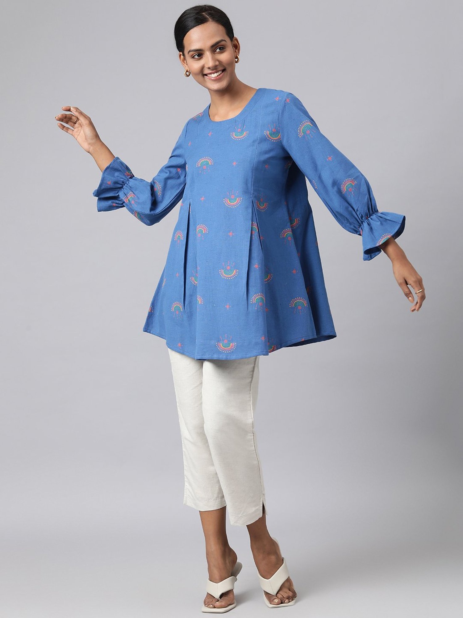 Fabindia Blue Cotton Printed Tunic