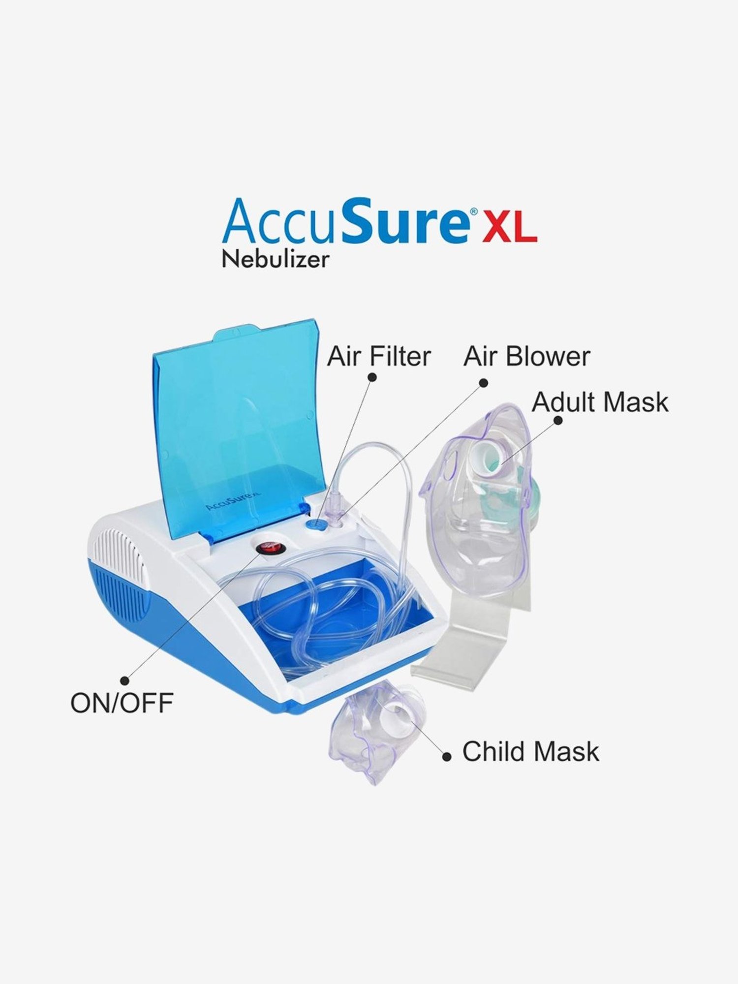 AccuSure SL Nebulizer Compressor Nebulizer Machine Kit with Mouth Piece, Child and Adult Mask