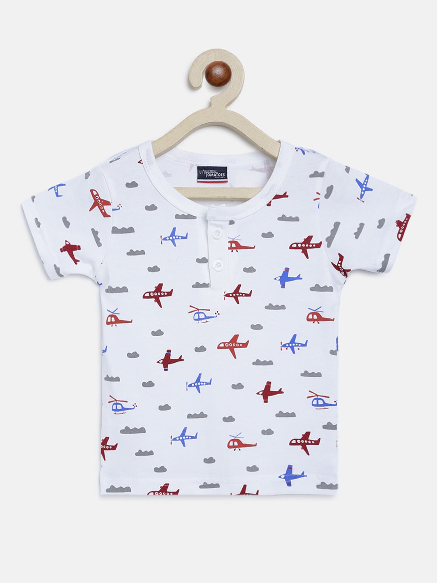 Li'l Tomatoes Kids White & Maroon Printed T-Shirt with Dungaree