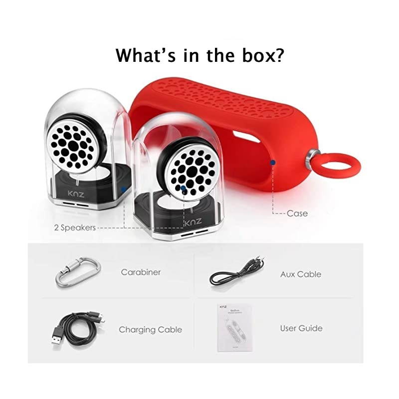 GoDuo Portable Bluetooth Speakers with Magnetic Connectable Base LR True Stereo Sound and Bass Water and Shock Resistant 18 hr playtime Builtin Mic Protective Carrying Case Included Red