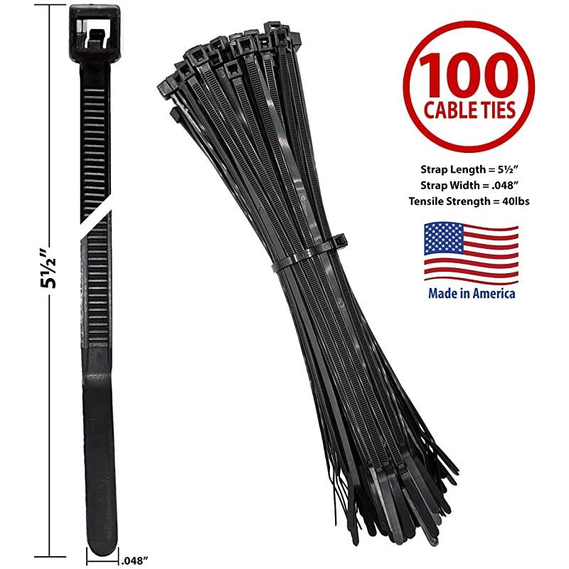 Cable Ties by Avery Dennison USA Made Nylon Zip Ties Weather UV amp Impact Resistant Black Plastic Ties for Binding Bundling amp Organizing Cable amp Wire For Indoors amp Outdoors 5.5quot x 100