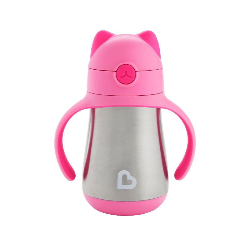 Munchkin Cool Cat Stainless Steel Pink Straw Cup 8oz