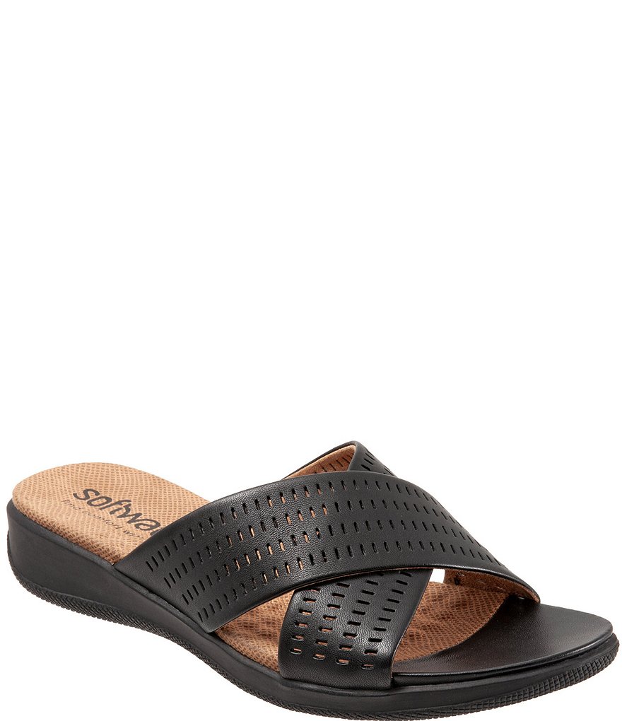 Softwalk Tillman II Perforated Leather X Band Wedge Slides