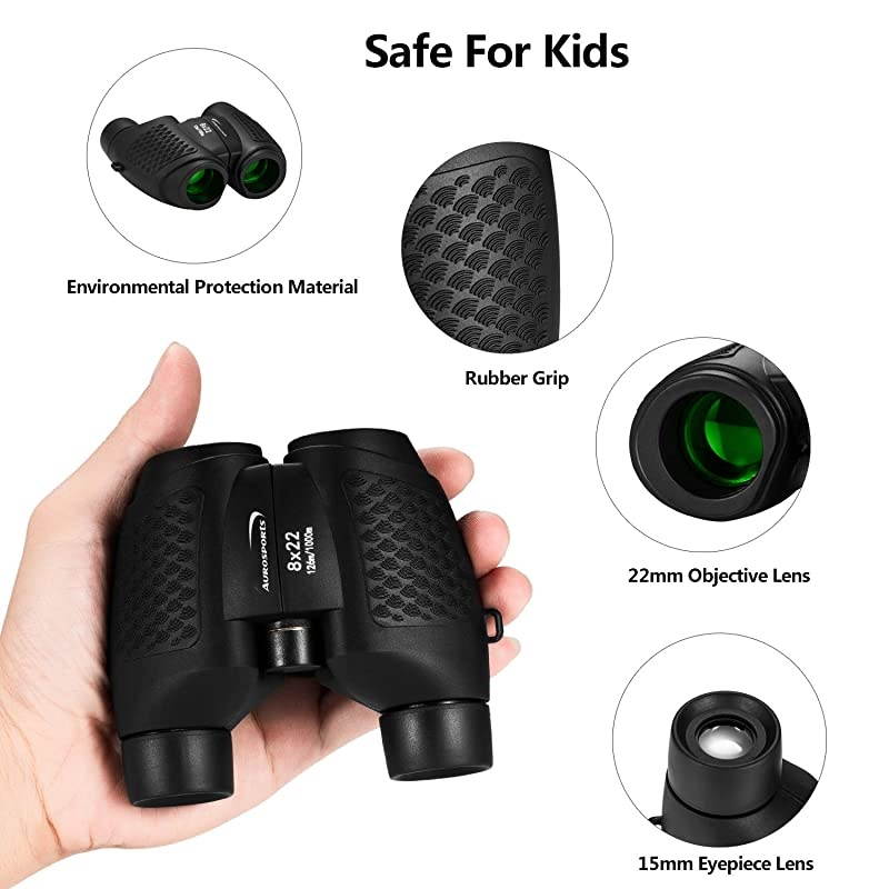 Kids Auto Focus Binoculars with High Resolution Shockproof 8x22 Binoculars Safe for Children Christmas Birthday Present Best Toy Gifts for Hiking Camping Bird Watching TravelingBlack
