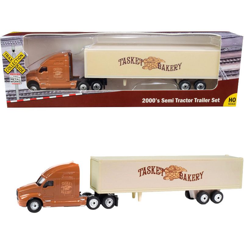2000's Semi Tractor Trailer Truck Brown and Cream "Tasket Bakery" "TraxSide Collection" 1/87 (HO) Scale Diecast Model by Classic Metal Works