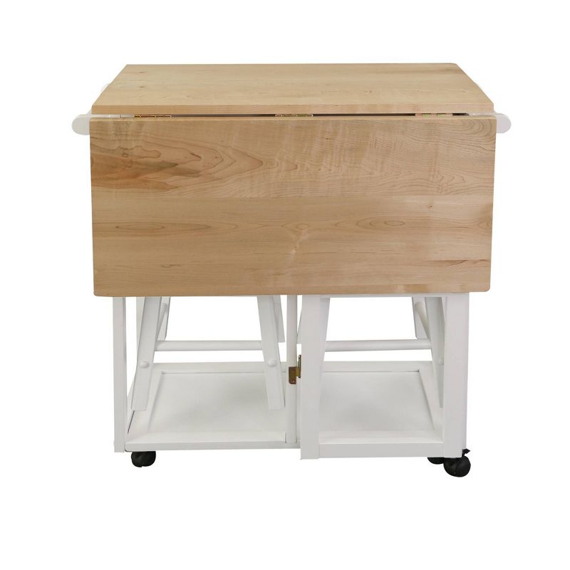 Square American Maple Drop Leaf Table Top Breakfast Cart Natural/White - Flora Home
