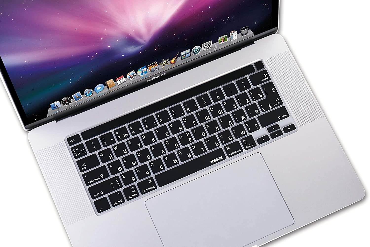 XSKN Russian/English Language Black Silicone Keyboard Cover Skin for 2019 MacBook Pro 16 inch A2141 and 2020 MacBook Pro 13.3 inch A2338 M1 A2251 A2289 with Touch Bar & Touch ID US EU Common Version