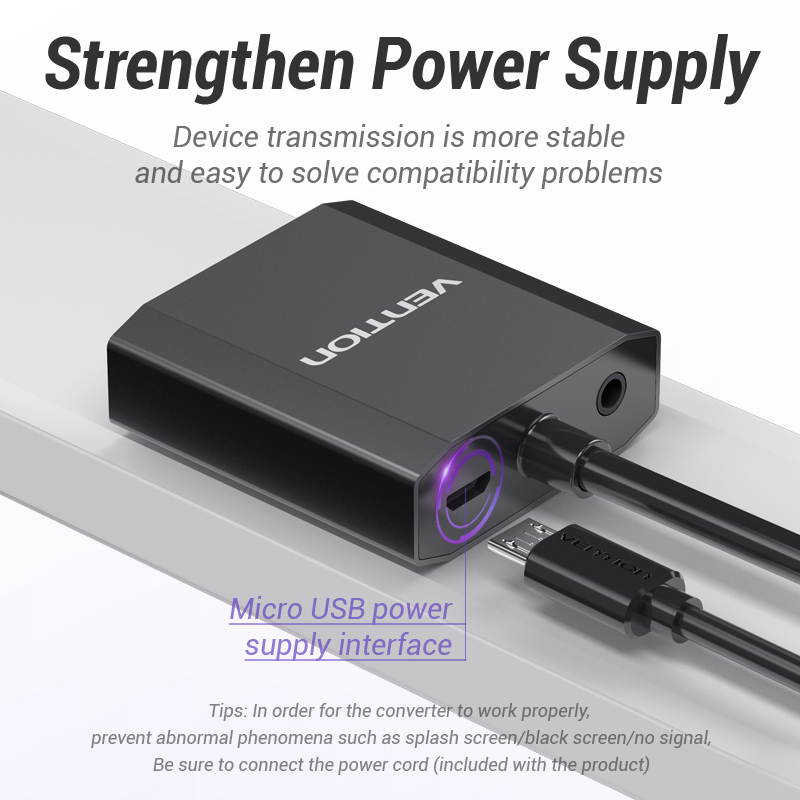 Vention VGA to HDMI Adapter ,1080P Analog to Digital Video Audio Converter Male to Female with Audio and Micro USB Charging Cable VGA Adapter for PC Laptop to HDTV Projector