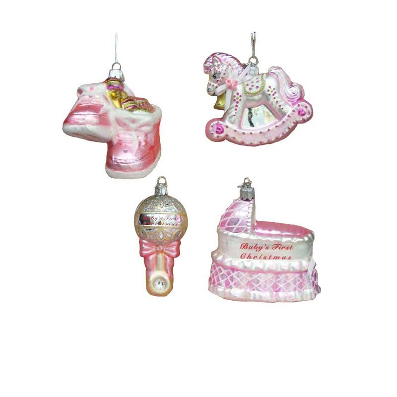 Kurt Adler Noble Gems Glass Baby Girl Ornament Set