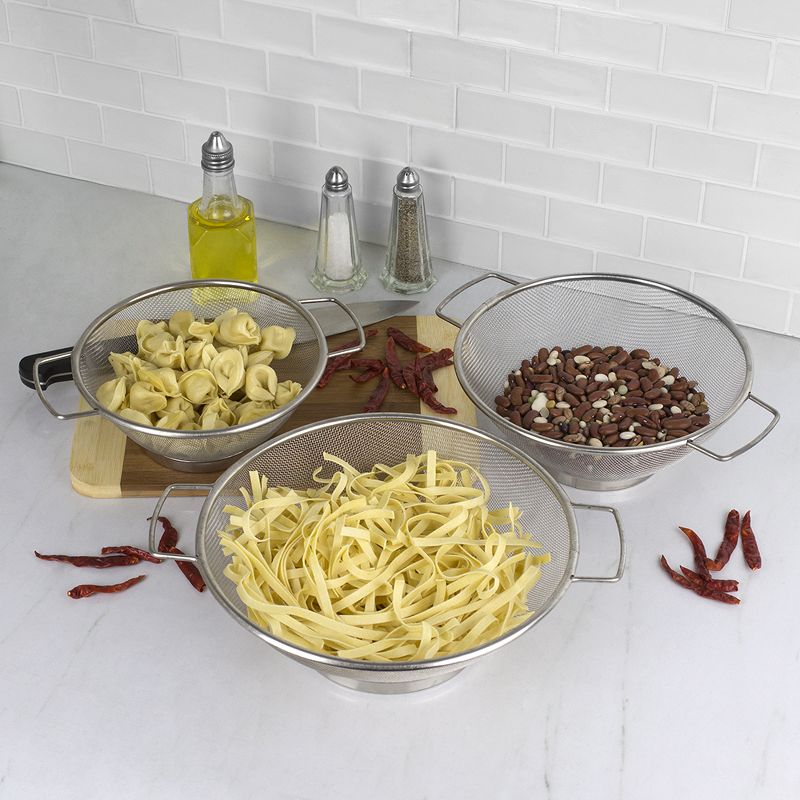 Home Basics Nesting Finely Netted Stainless Steel Mesh Strainer, (Set of 3), Silver