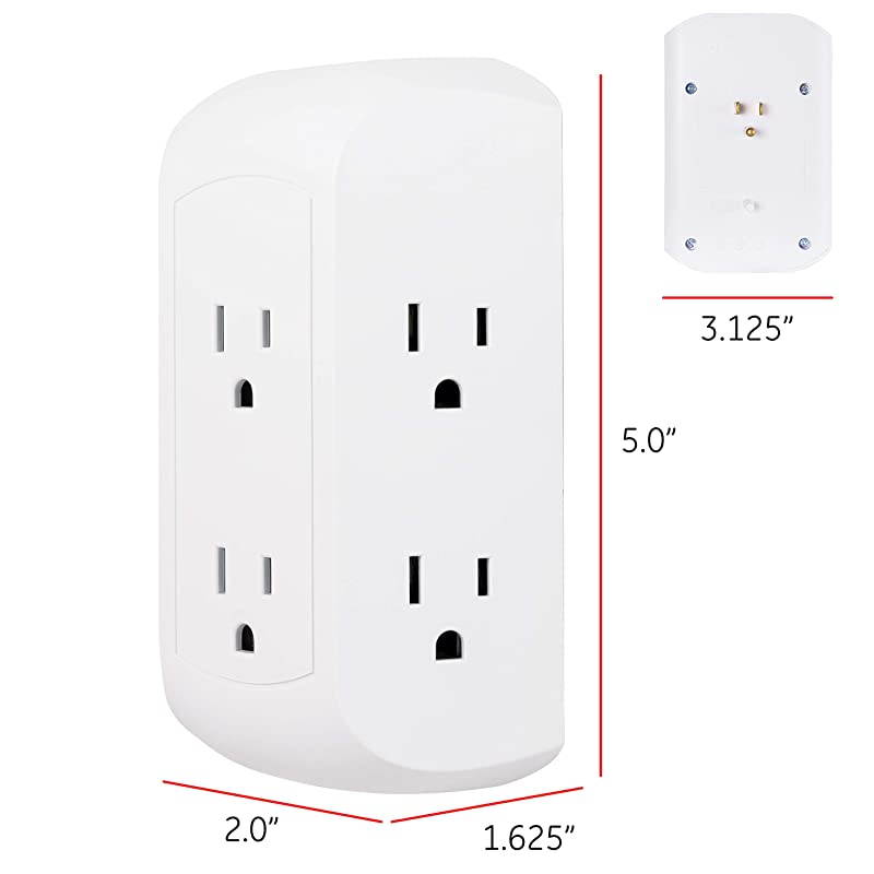 Pro 6 Outlet Sur Protector Adapter Spaced Tap Power Strip Charging Station Side Access White 43648