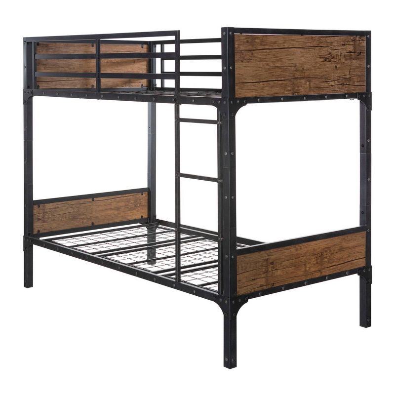 Twin over Twin Rustic Wood Bunk Bed Brown - Saracina Home