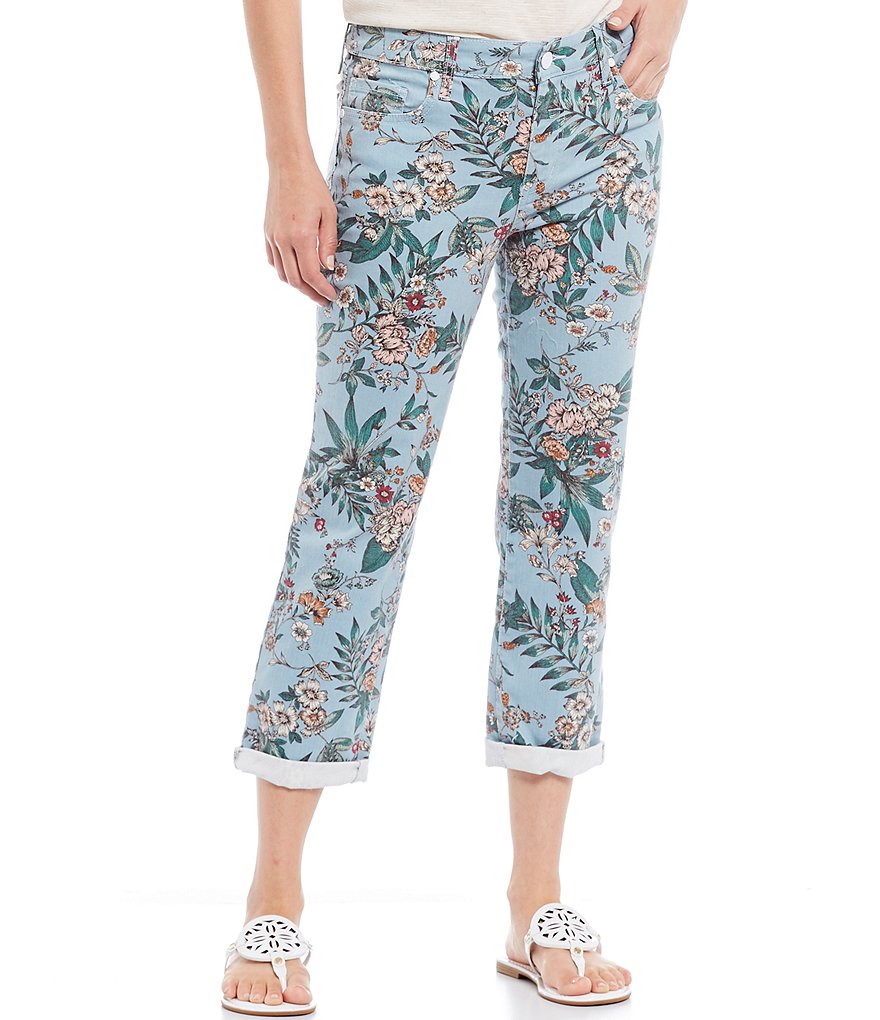 Code Bleu Petite Size Flourish Blooms Print Capri Skinny Leg Jeans