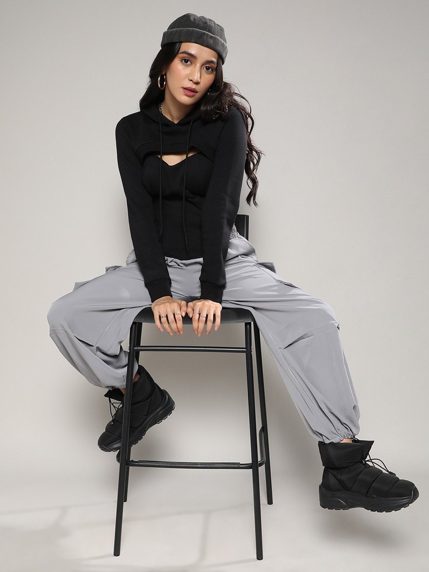 Campus Sutra Black Cotton Co-Ord Set